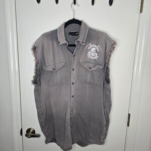 Gray Biker Wear USA Casual Button Down Shirt Sleeveless Shirt XL